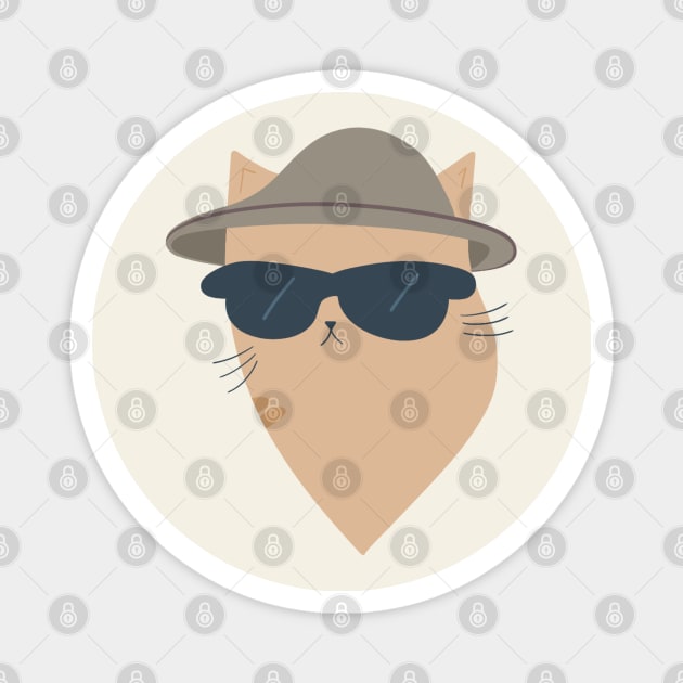 Modern Cat: Brown/Orange with Stylish Hat & Sunglasses Magnet by ShutterStudios
